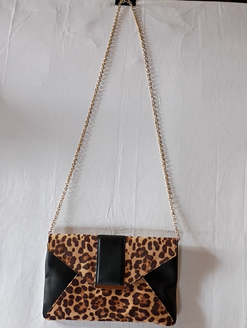 INC Leopard Print Chain Strap Envelope Crossbody Bag - Black & Brown